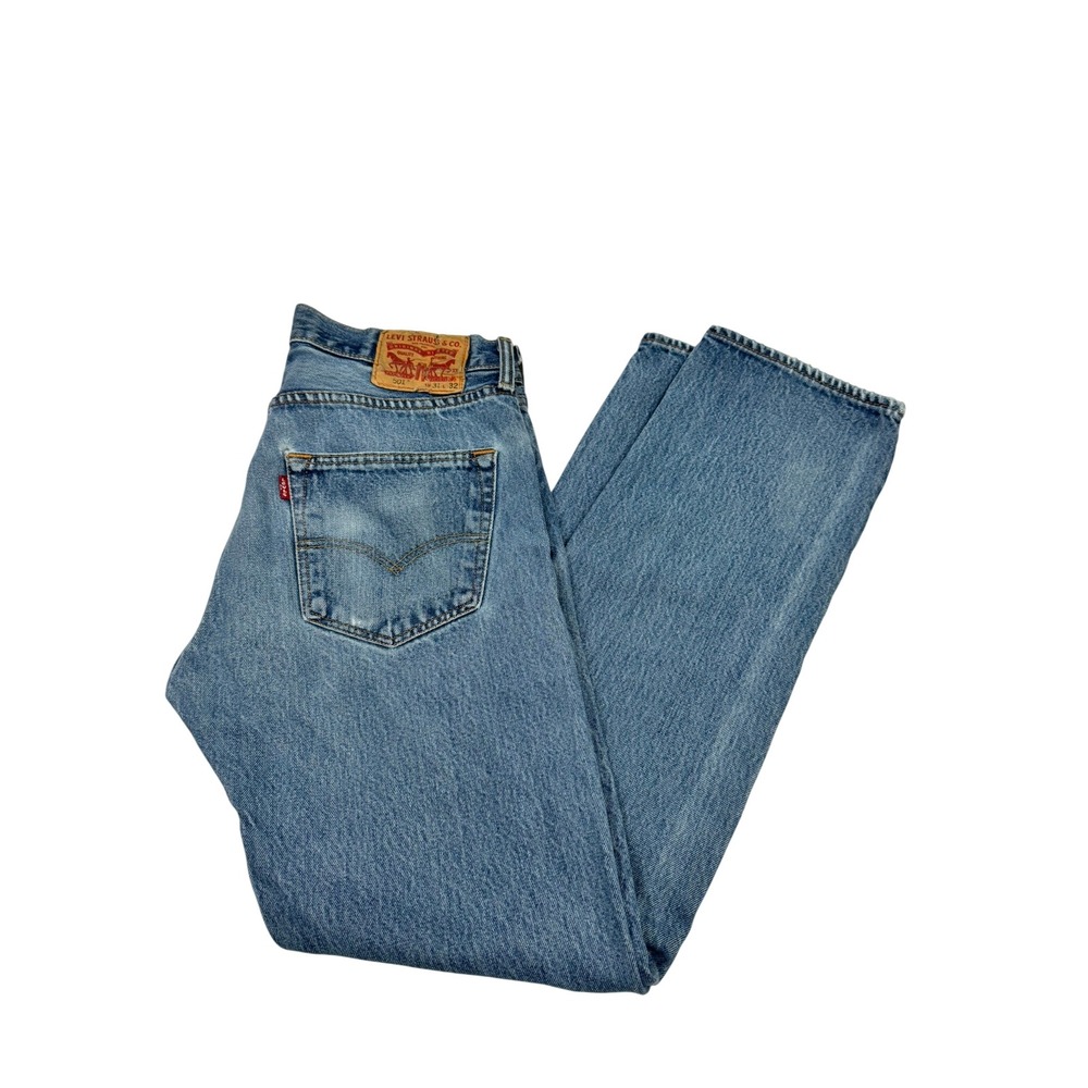 Vintage Levi 501 Jeans 1990s Mens 31x32 Blue Denim Button Fly Distressed